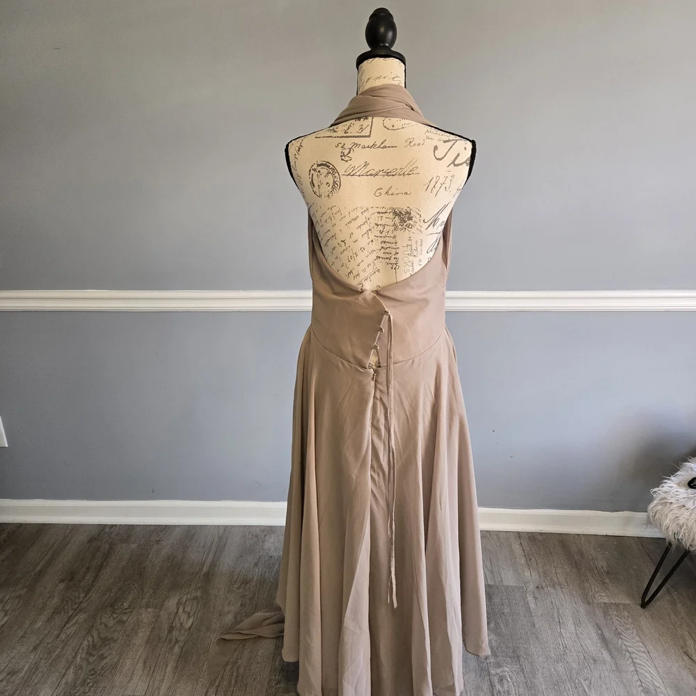 Elegant Tan Halter Dress - Picture 5 of 9